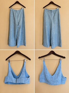 Showpo Light Blue Tweed Wide-Leg Pants & Crop Top Set